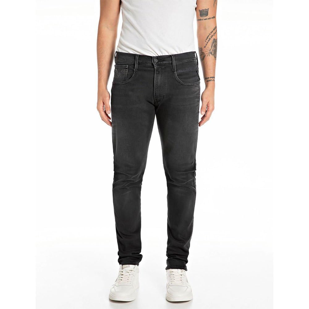 Replay Herren Jeans Anbass Slim-Fit, Schwarz (Black Delavè 099-1), 33W / 30L