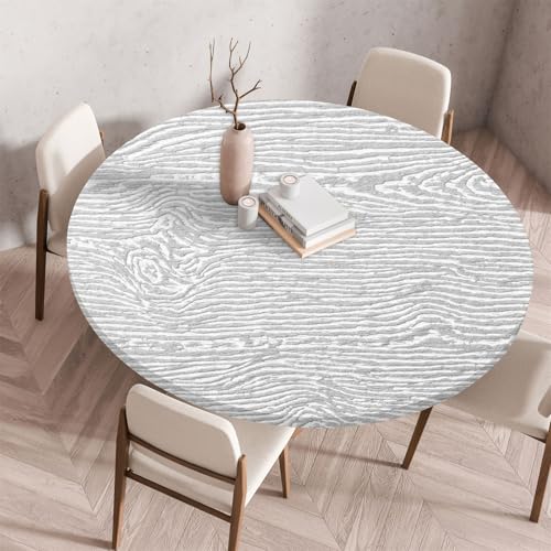Treer Toalha de mesa redonda anti-manchas, impressão com padrão em veios de madeira, toalha de mesa redonda com borda elástica ajustável e reutilizável, lavável, toalhas de mesa para piquenique e sala