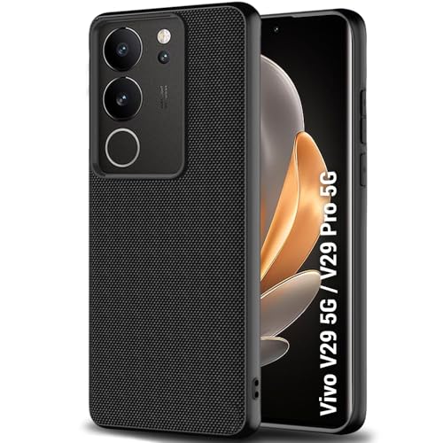 Image of TheGiftKart Back Cover Case for Vivo V29 / V29 Pro 5G | Slim & Lightweight | Ultra-Premium Design | Camera Protection Bump | Fabric Texture Case Cover (PC & TPU, Black)