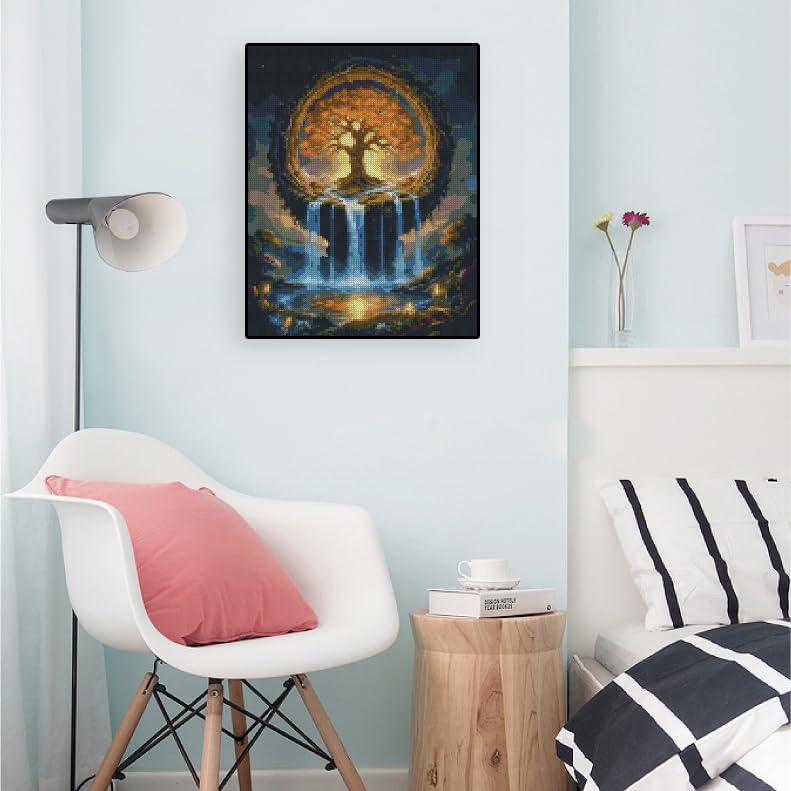 Image of Tree of Life Stamped Cross Stitch Kits - Waterfall Needlepoint Counted Cross Stitch Kits for Beginners Adults Patterns Crossstitching Dimensions Embroidery Kits Arts and Crafts