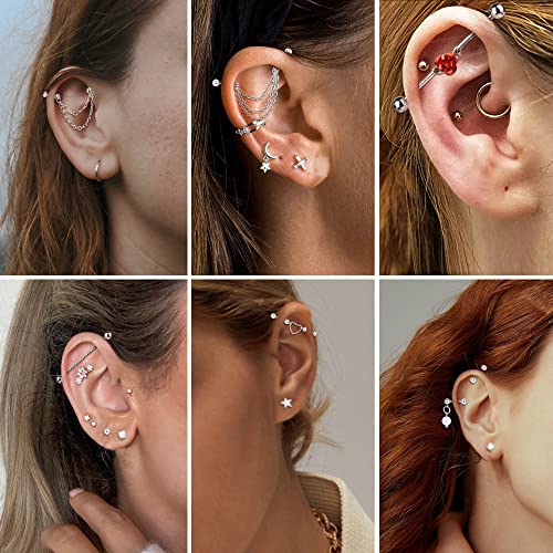 ZELORES 14G Piercing Industrial Joia Aço Inoxidável Brinco para Mulheres Homens Corrente de cobra Pe