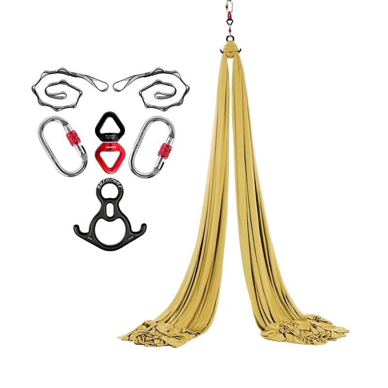 Yoga Vertical Cloth - Suspended Yoga Towel, Trapeze Swing Specialised, High Load Capacity, Safety Protection, Yoga Swing Set, Acrobatic Cloth, Adult Aerial Yoga Silk Towel (Gold)