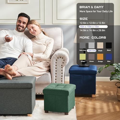 Image of BRIAN & DANY 15 Inches Ottoman with Storage, Square Small Storage Ottoman Foot Rest with Legs, Ottomans Foot Stool for Dorm, Living Room, Entryway (Dark Green)