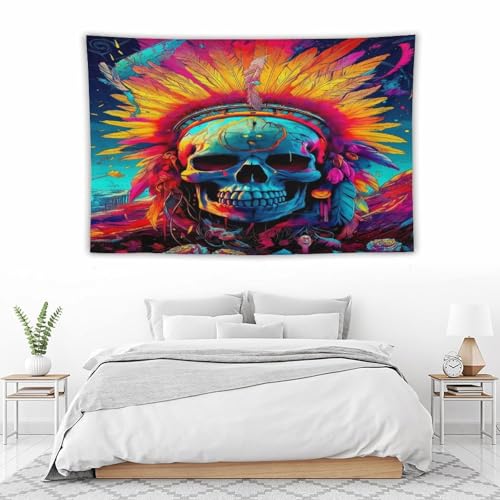 Tenture crâne décorative avec impression 3D lavable en machine textile mural