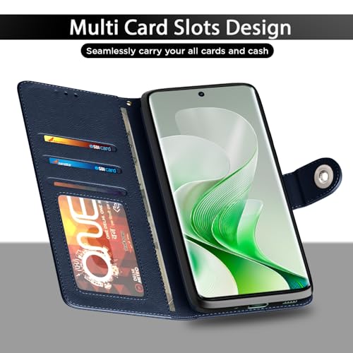 Image of Pikkme Flip Cover Leather Finish | Inside TPU with Card Pockets | Wallet Stand and Shock Proof | Complete Protection Button Flip Case for Vivo V40e 5G / iQOO Z9s 5G(Blue)