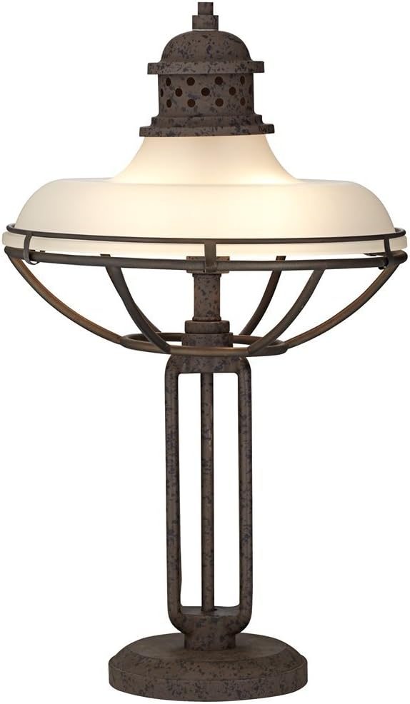 Franklin Iron Works Rustic Farmhouse Industrial Vintage Style Table Lamp Open Cage 26.5" High Rust Bronze Brown Half Dome Glass Shade Decor for Living Room Bedroom House Bedside Nightstand Home