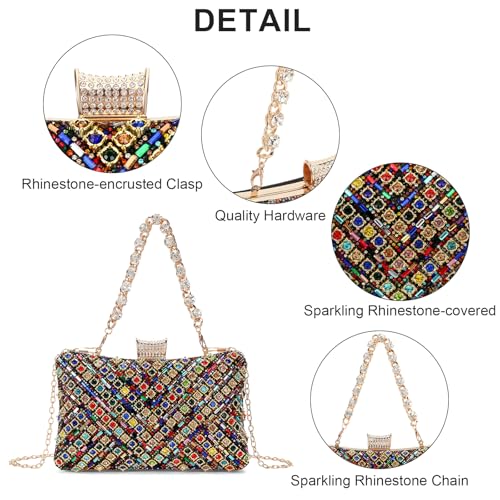 Image of RNIEGA Rhinestone Clutch Purse for Women Sparkly Evening Handbag Bridal Purse Crossbody Shoulder Bag with Detachable Chain
