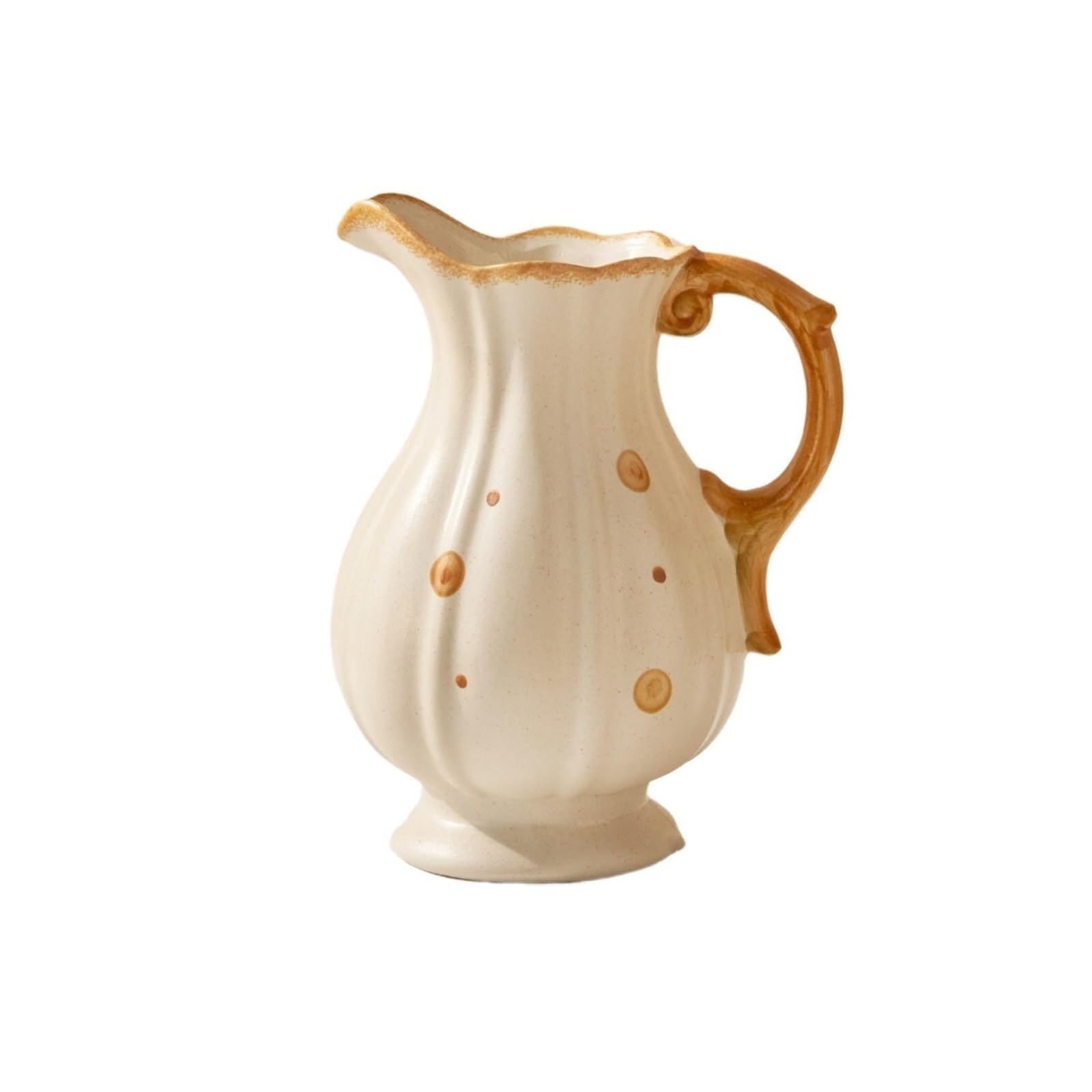 Elegant Vintage Dotted Pitcher Ceramic Vase 22cm Rustic Cream Handle Decor Vases for Farmhouse Table Table Centerpieces