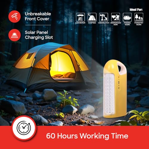 Image of Sanford Emergency Lantern, 30 SMD LED, 550 Lumens, Solar & Electric Charging, Power Bank, Yellow, Unbreakable PC Glass & ABS Body, 15.5x8.4x32.1 cm, 5500mAh Battery