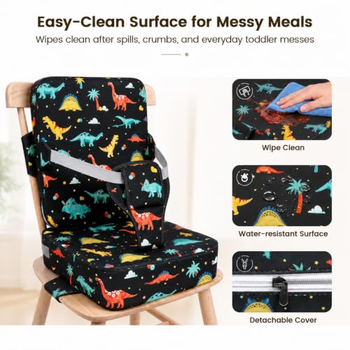 Image of Booster Seat for Kitchen Chair, Upgrade Toddler Booster Seat for Table | 3.5 inch High Density Foam Toddler Booster Seat for Dining Table with 5 inch Backrest, Front Safety Buckle, Travel Booster Chair
