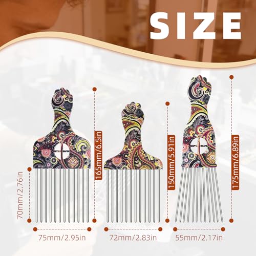 Set 3 Peines Steel Needle Afro Pick para Cabello Rizado miniatura 2