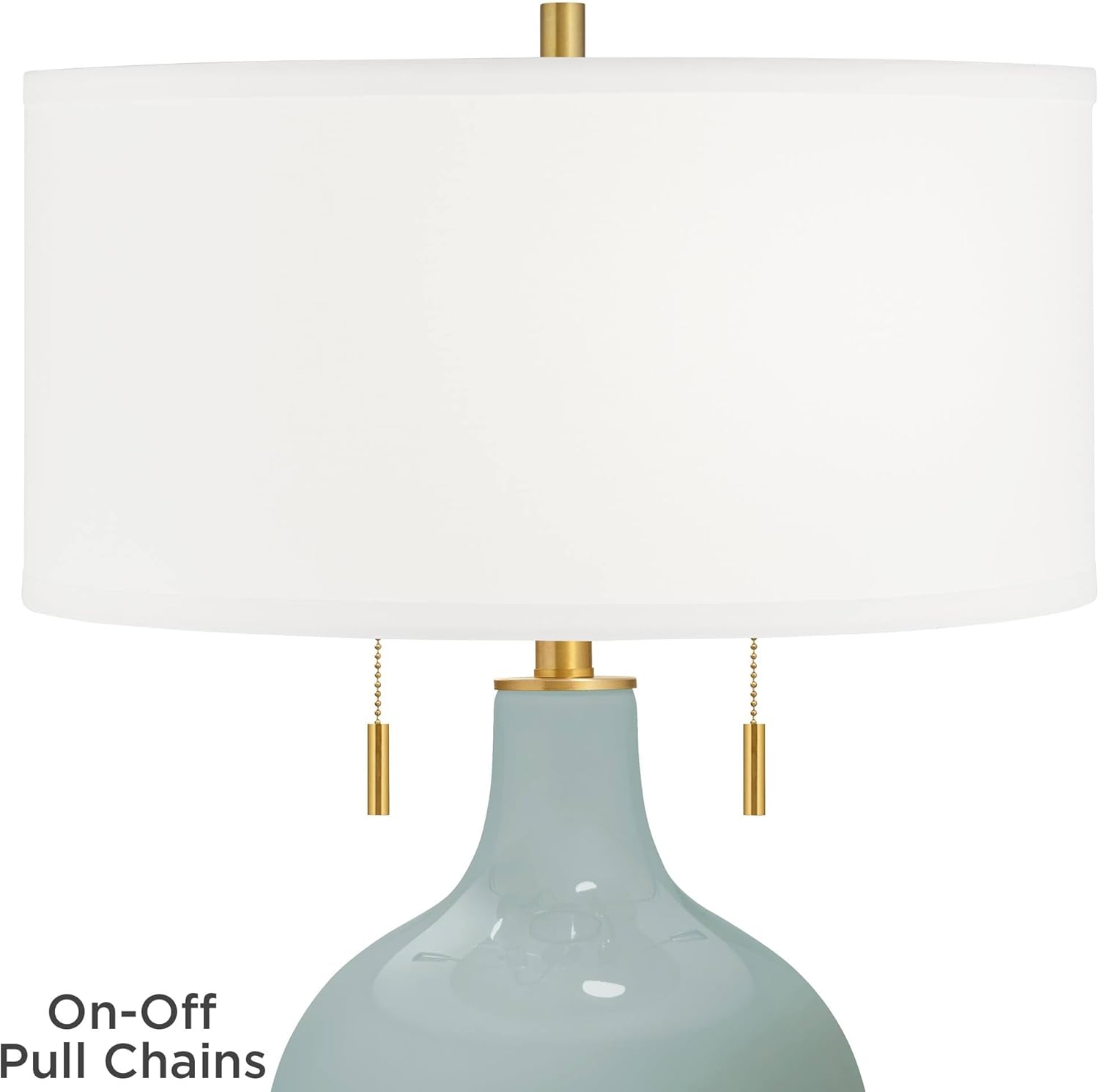 Color + Plus Toby 28" Tall Modern Glass Table Lamp Pull Chain Aqua-Sphere Blue Gold Brass Finish Single Fabric White Shade Living Room Bedroom Bedside Nightstand House Office Family Reading