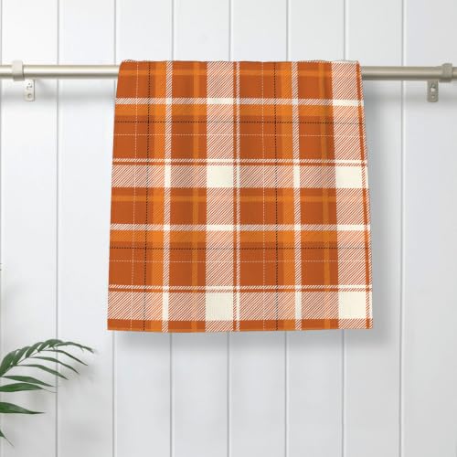Image of Fall Burnt Orange Yellow Black Buffalo Plaid Kitchen Towels Thanksgiving Autumn Decoration Dish Towels, 16x24 Inch Farmhouse Harvest Holiday Decorative Hand Towels for Kitchen Drying Set of 2