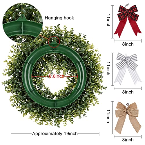 Pansu Wreaths, 19 Inch Boxwood Wreaths For Front Door,Green Wreaths For Windws, With 3 Pcs Bows,For Spring,Summer,Fall,Winter And Various Festivals .It Can Decorate The Interior,Doors And Corridors. #TOP2