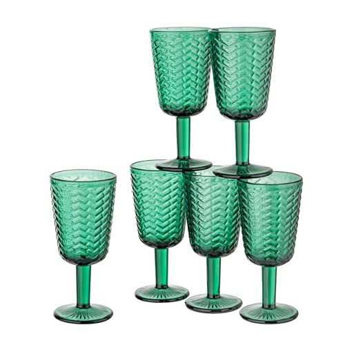 Baroni Home Juego de 6 copas Wave de cristal decoradas con acabados en relieve de 27 cl, lavables en lavavajillas, 8 x 8 x 17, verde