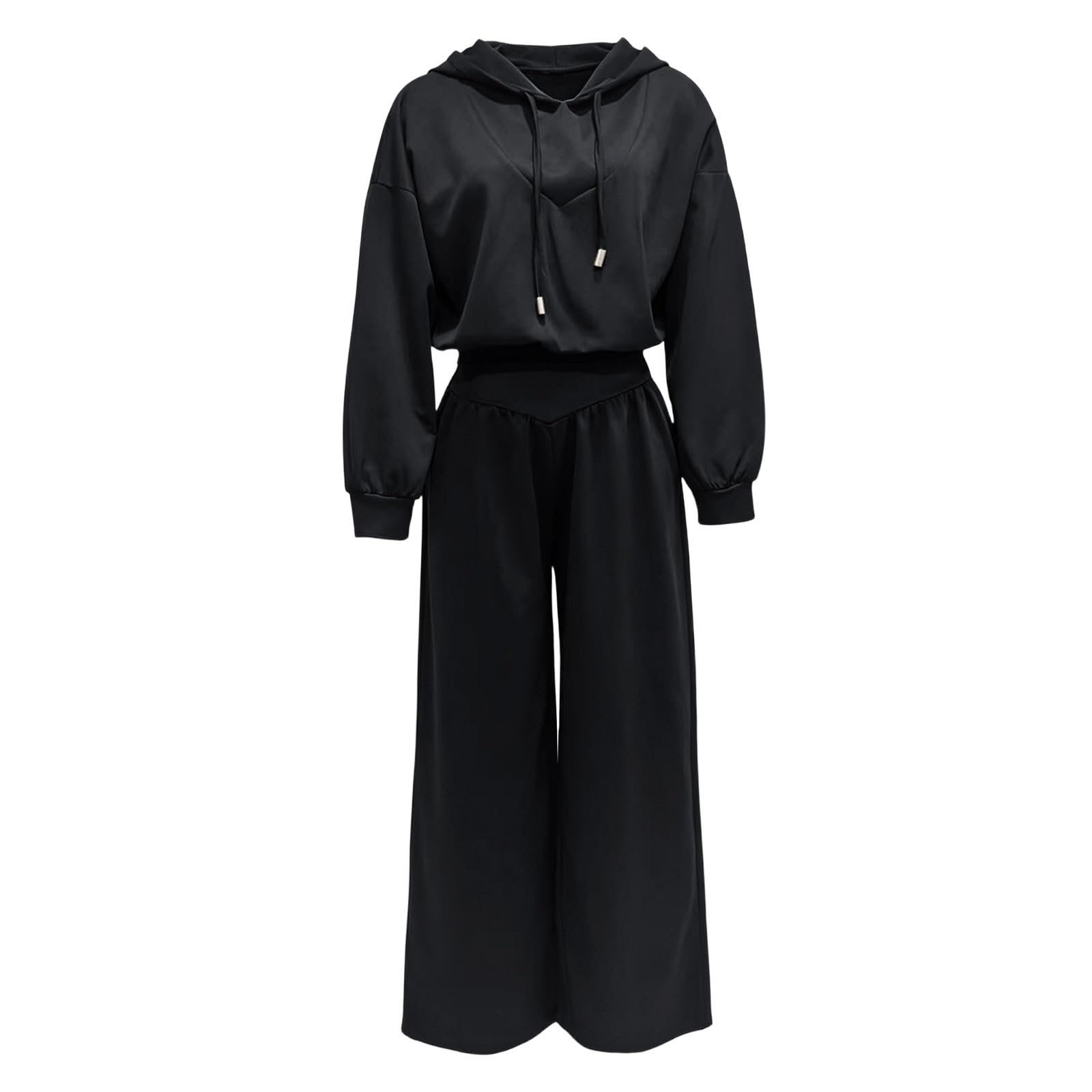 Taglie Forti Due Pezzi Completo Donna Casual Matching Set con Cappuccio