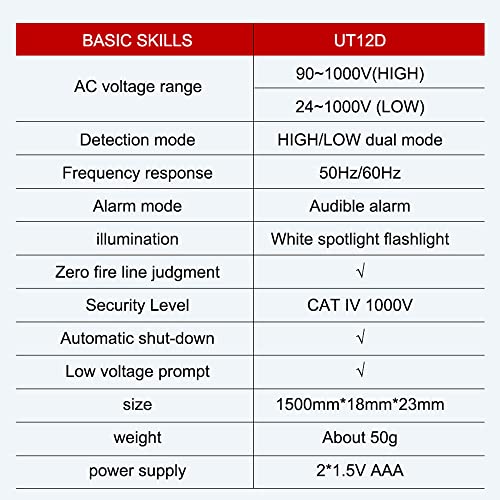 Image of Test Pencil, UT12D AC Voltage Detectors High Sensitivity Non-Contact Test Pencil AC /24V~1000V Electricity Detect Pen with LCD Display LED Flashlight