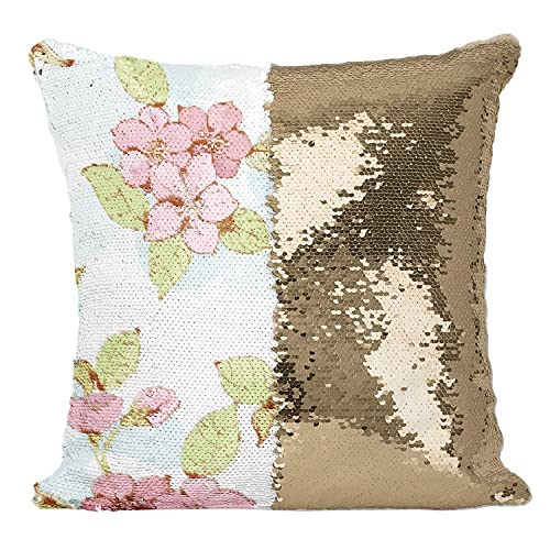 Coussin sequin fleur sakura doré pour raviver un canapé terne - 2