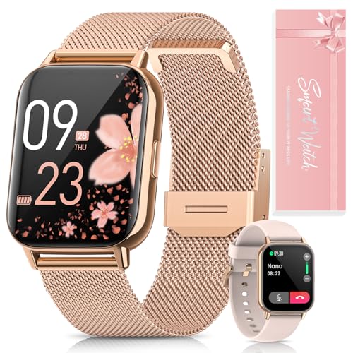 2026 Smartwatch Damen mit Telefonfunktion, 1.83' HD Armbanduhr Herzfrequenz Schlafmonitor Menstruationszyklus SpO2, IP68 Smart Watch 113+ Sportmodi Schrittzähler für iOS Android Roségold, Geschenk