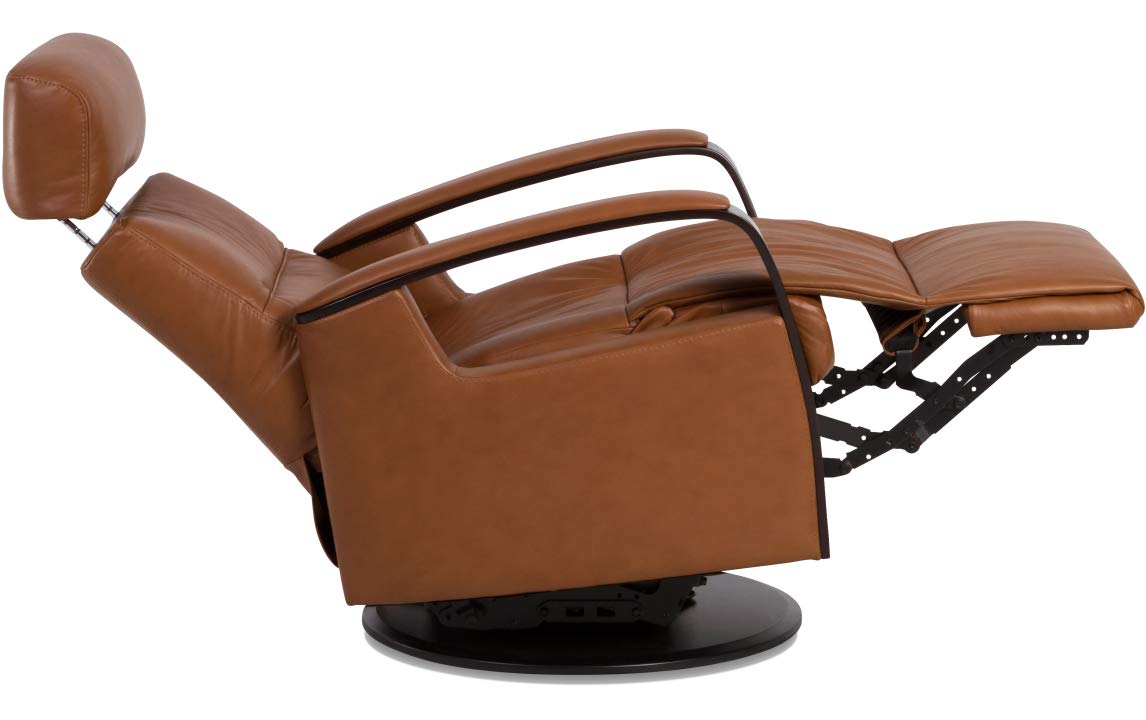IMG Peak Manual Swivel Glider Relaxer Recliner Chair in Standard/Medium in Savauage Nutmeg Leather with Espresso Wood