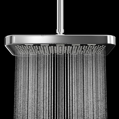 Image of Backline High Pressure Rainfall Rectangular Shower Head 35 cm x 21.5 cm | 360 Rotatable Rain Spray Overhead Shower | bathroom shower Without Arm for Wall & Ceiling Mounted Shower (Chrome Finish)