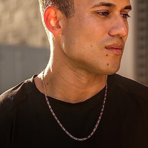 LIFETIME JEWELRY Beveled Italian Figaro Chain for Men & Women 24k Real Gold Plated Gold Necklace 16 to 36 Inch3