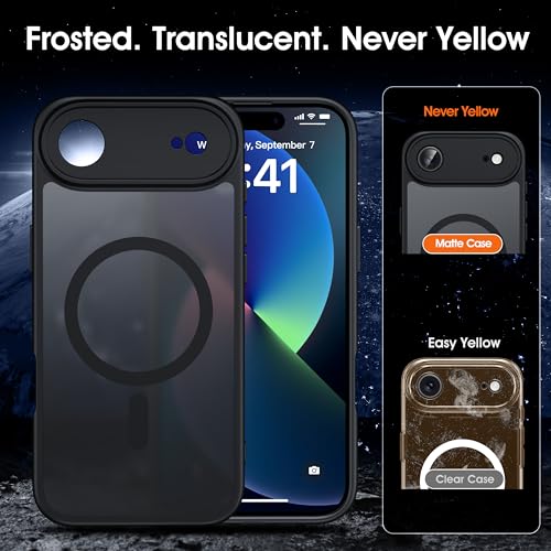 Image of Oterkin Magnetic for iPhone Air Case Matte, Upgraded Full Camera Protection Compatible with MagSafe Frosted Translucent Shockproof Anti-Scratch Slim Fit Case Military Grade Protection (Black)
