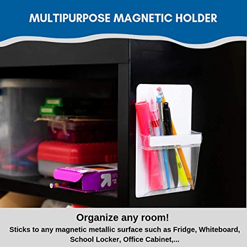 Yes4Quality Magnetic Pen Holder For Refrigerator With Strong Magnetic Back - Dry Erase Marker Holder Ideal For Whiteboard, Fridge - Pencil Cup (Medium, White) #TOP5