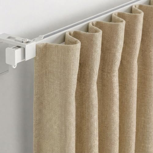 FRESH FROM LOOM Jute Parda | Premium 5 ft Curtain for Windows | Curtains for Slider Track | Non-Ring Curtains | S-Wave Pleat | Light Block Parde | Breathable Fabric (Size - 5ft, Beige, 2pc), Eyelet