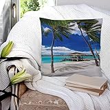 Kissenbezug 45x45 cm,Strandbude Leere Hängematte zwischen Palmen Strand mit lebendigem Sommerhimm, Kissenbezug Dekorative Quadrat Sofa Kissenbezug für Home Decor Favor, mit unsichtbarem Reißverschluss