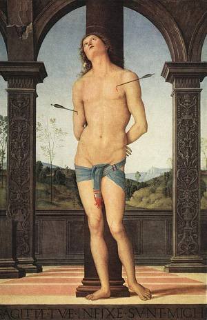 Peinture à l'huile Saint Benedict par Pietro Perugino en toile de 30 x 36 pouces