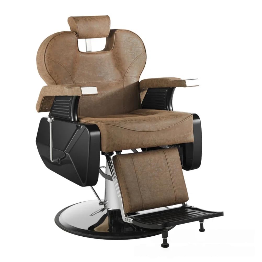 OZBMA Professional Hydraulic Salon Chair with 360° Rotation and Reclining Function for Barbershop Styling (Brown)