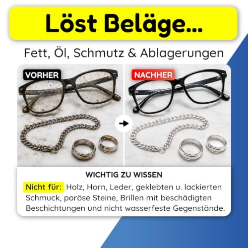 hauszauber - Ultraschallreiniger Konzentrat [EXTRA ERGIEBIG] 1000 ml - Reinigt Brillen, Schmuck, Zahnersatz, Münzen… – Ansicht 3