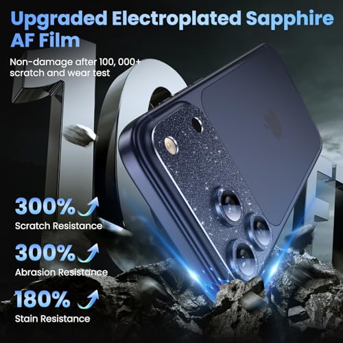Image of Uyiton Compatible with iPhone 17 Pro Max Camera Lens Protector Bling - [Not Easy to Break][Strong Adsorption][Case-Friendly] Metal Tempered Glass Rear Camera Screen Cover - Glitter Blue
