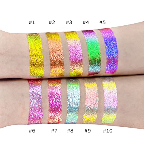 Charmacy Multi Chrome Flakes Cream Chameleon Gel Eyeshadow, Highly Pigmented Long Lasting, Sparkle Metallic Eyeshadow Makeup, 2.8G (#10) #TOP2