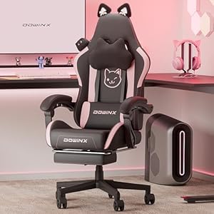 Dowinx Gaming Chair Cute with Cat Ears and Massage Lumbar Support, Ergonomic Computer Chair for Girl with Footrest and Headrest, Comfortable Reclining Game Chair 290lbs for Adult, Teen, Black