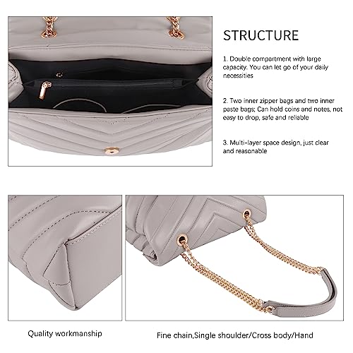 Image of Quilted Crossbody Bag for Women, Soft Vegan Chevron Purses, Trendy Shoulder Handbags with Flap