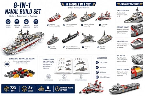 Image of SKY LINE OCEAN 8-in-1 Ship Building Blocks Set (526+ PCS) | Transforming Boat & Marine Vessel Models Kit | STEM Educational Toy for Kids & Teens | Creative Play Set | 5 Year Structural Warranty