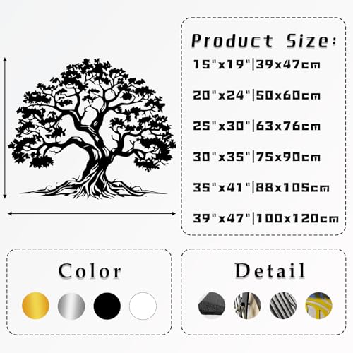 Tree of Life Metal Wall Art, Tree of Life Decor, Metal Branch Art for Wall, Nature Hanging, Farmhouse Sign, Living Room Wall Decor (Gold 1, 41L" x 35W") - Image 5