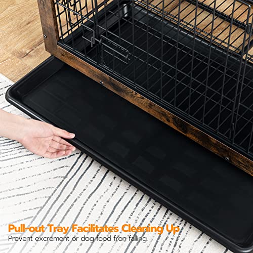 HOOBRO Dog Crate Furniture, 38.6" Large Dog Kennel Indoor, Wooden Cage with Pull-Out Tray, Double Doors Pet House Side End Table for Large/Medium/Small Dogs, Rustic Brown BF982GW03G1 - Image 5