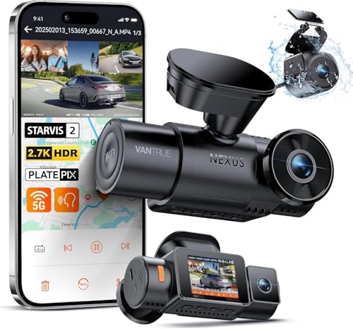 VANTRUE N4S Triple STARVIS 2 Dashcam Voiture 2.7K+2.5K+2.5K Avant et Arrière, 5GHz WiFi GPS Camera Embarquée Infrarouge, 3 Canuax HDR 360°, Contrôle Vocale...