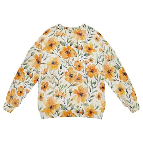 JUNZAN Watercolor Cute Orange Yellow Flowers Little Boys Hooded Sweatshirt Crewneck Sweatshirts for Boys Party 4T2