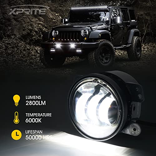 Image of 4-Inch 60W LED Fog Lights Compatible with 07-18 Jeep Wrangler JK JKU, White | High-Intensity, 2800LM, IP67 Waterproof, DOT Approved, Plug N Play