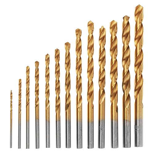 Respicefinem 13Pcs 1.5 6.5mm High Speed Steel Coated Twist Drill Bits Set with Round Handle Ideal for Aluminum Wood and Difficult to Process Workpieces Like Stainless Steel and