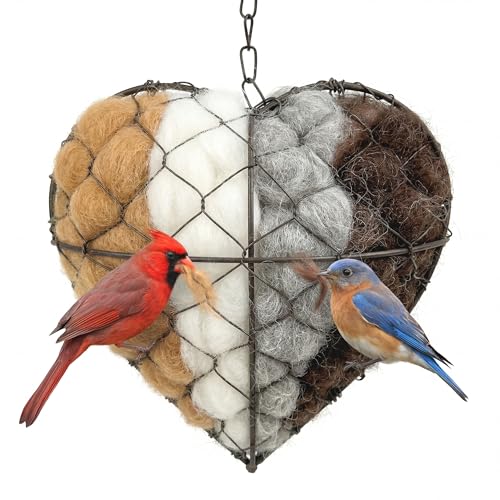 Tiezzi Handmade Alpaca Fiber Bird Nesting Heart Refillable Bird Nesting Material Holder for Wild Birds & Hummingbirds Outdoor Garden Decor Gift for Bird Lovers