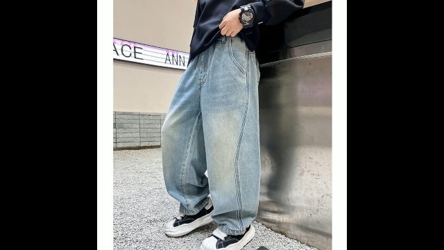 Jean Cargo Ample Pour Filles - Pantalon Streetwear Taille Haute élastique Avec Poches Multiples, Bleu, 5-6 Ans