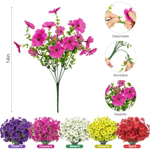 Image of Bassion 20 Bundles Artificial Violet Flowers for Outdoors, Mixed | UV resistant, silk flowers, realistic faux plants, garden patio front porch home outside planter decorations