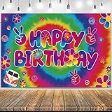 LOONELO Groovy Happy Birthday Backdrops with 70.8'x43.3', 60's Carnival Groovy Birthday Party Banner,Retro Hippie Boho Birthday Photography Background for Hippie Theme Groovy Party Decorations