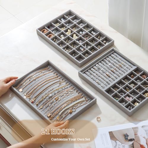 Image of Large Velvet Jewelry Tray Display Drawer Inserts 2 Pack