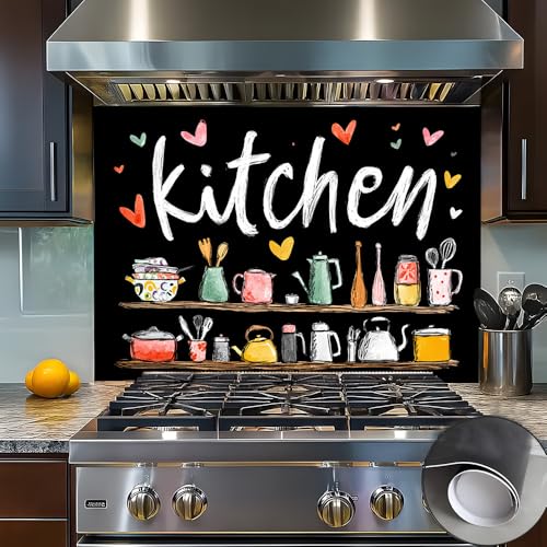 Colorful Utensils and Coffee Cups Kitchen Wall Stickers, Playful Cooking Theme Wall Cover for Breakfast Bar and Kitchen Walls 35.4×23.6 Inch/90x60 cm